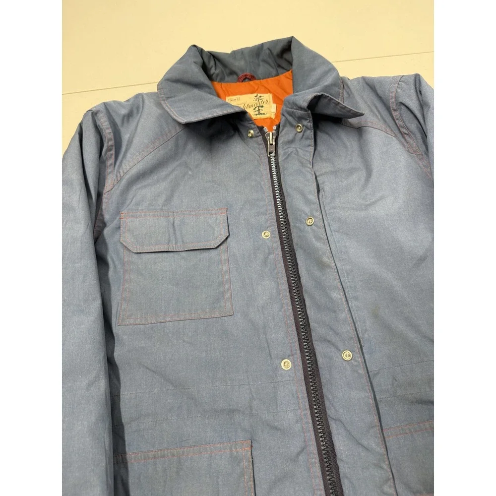 Vintage Sears Fieldmaster Work Jacket Blue Orange Lined Chest Pockets Snap Men L